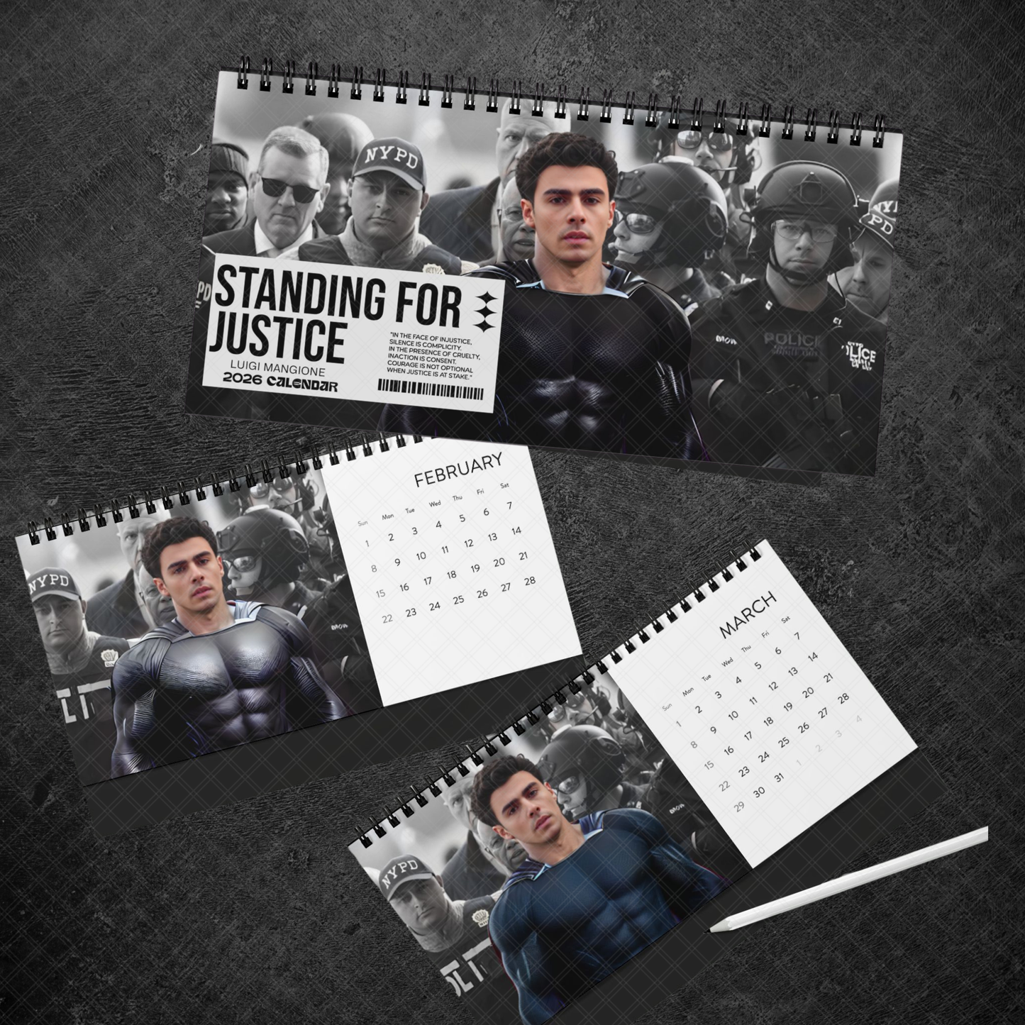 Calendario de escritorio Luigi Mangione 2025 