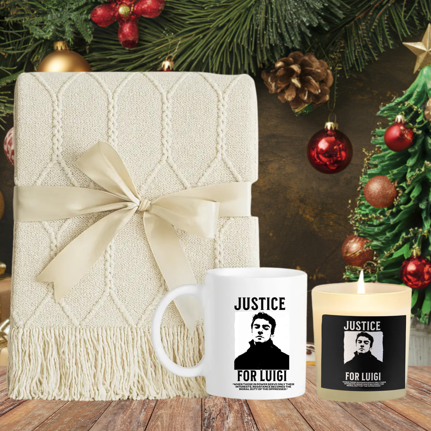 Luigi Mangione Candle Mug & Blanket Gift Set