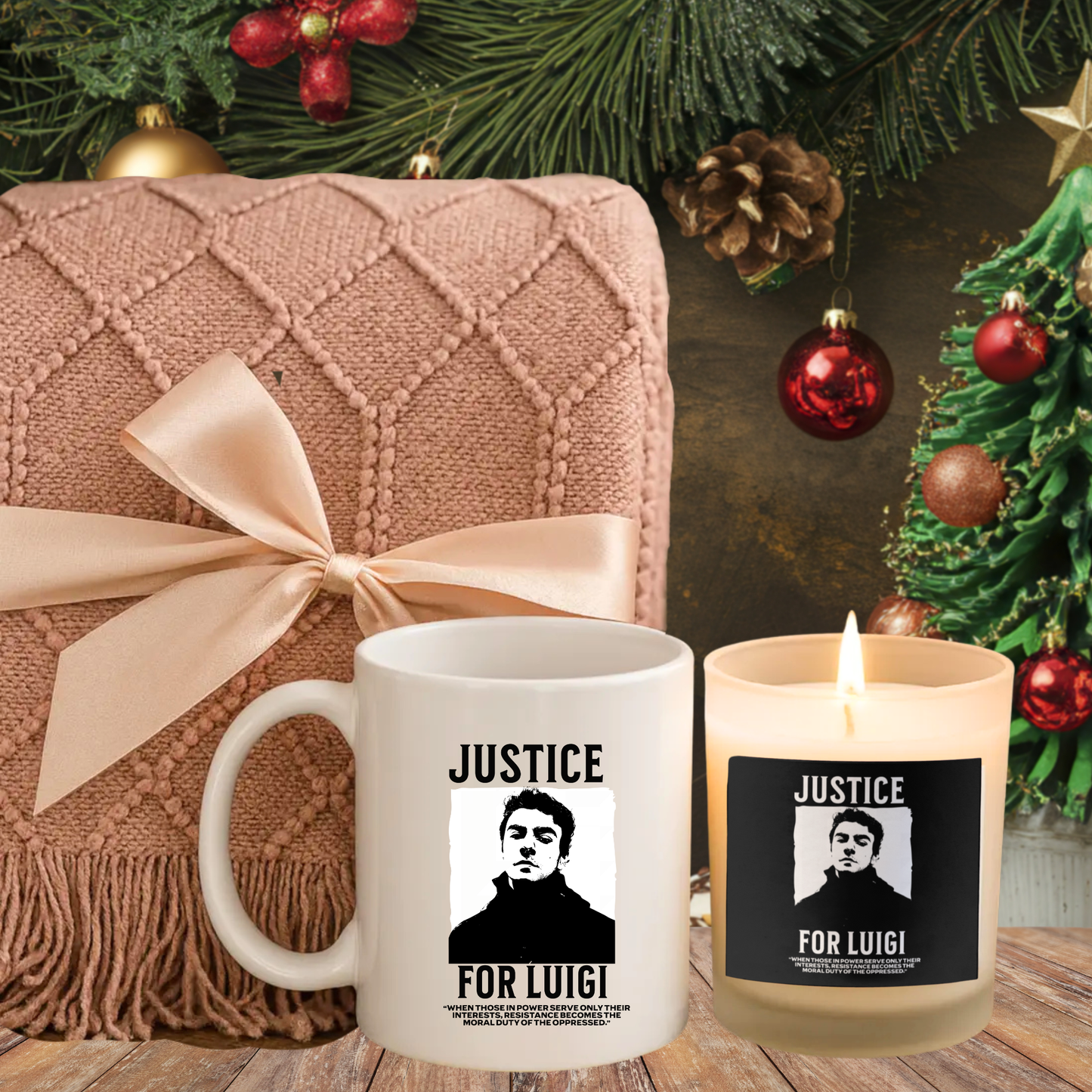 Luigi Mangione Candle Mug & Blanket Gift Set
